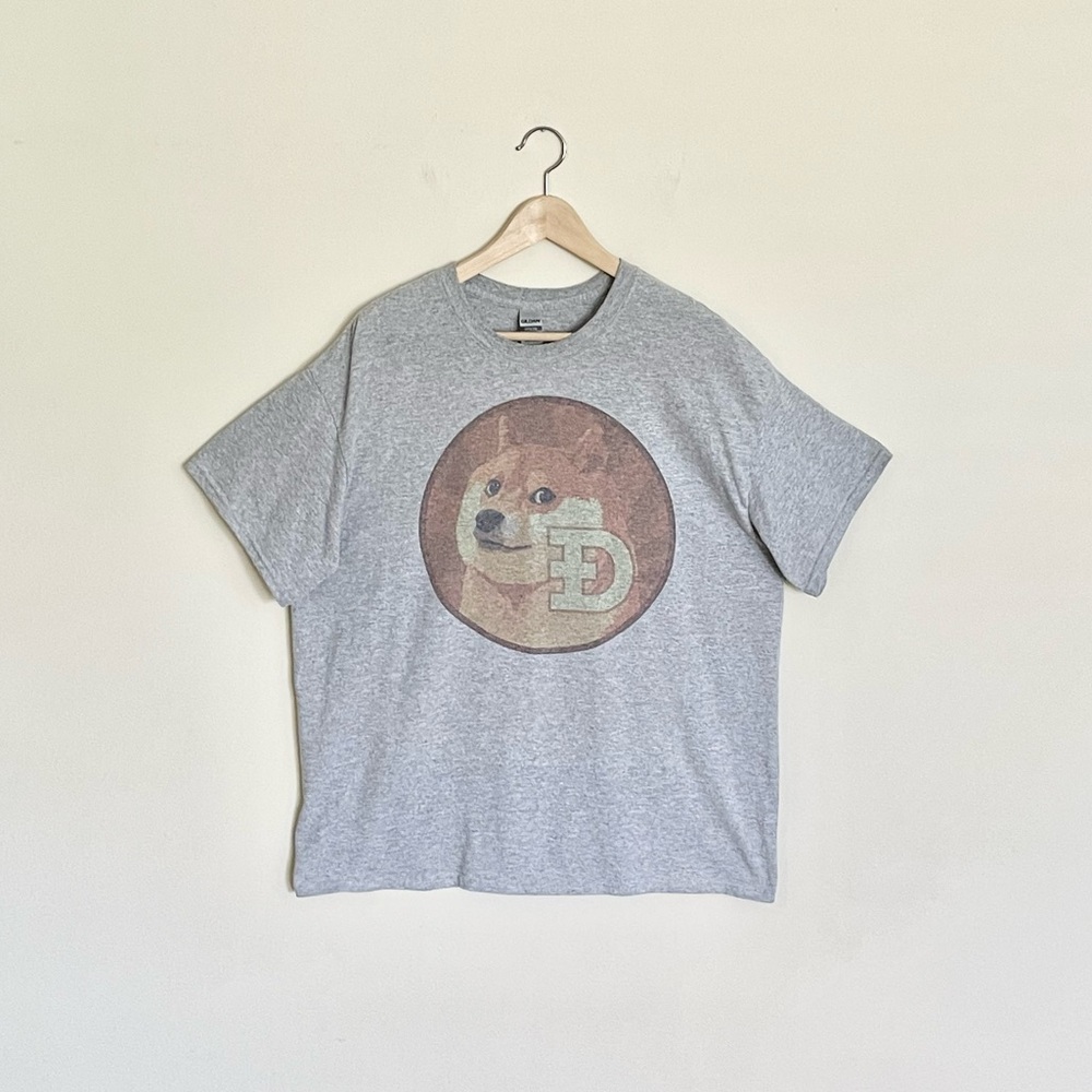 Dogecoin Dog Crypto Graphic Heather Gray T Shirt Adult size XL